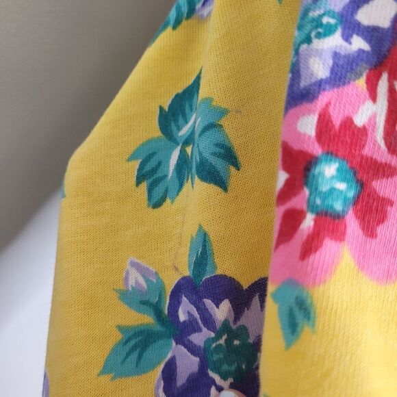 NEW VINTAGE 90s yellow bright bold floral short sleeve‎ t-shirt top M - Picture 8 of 10